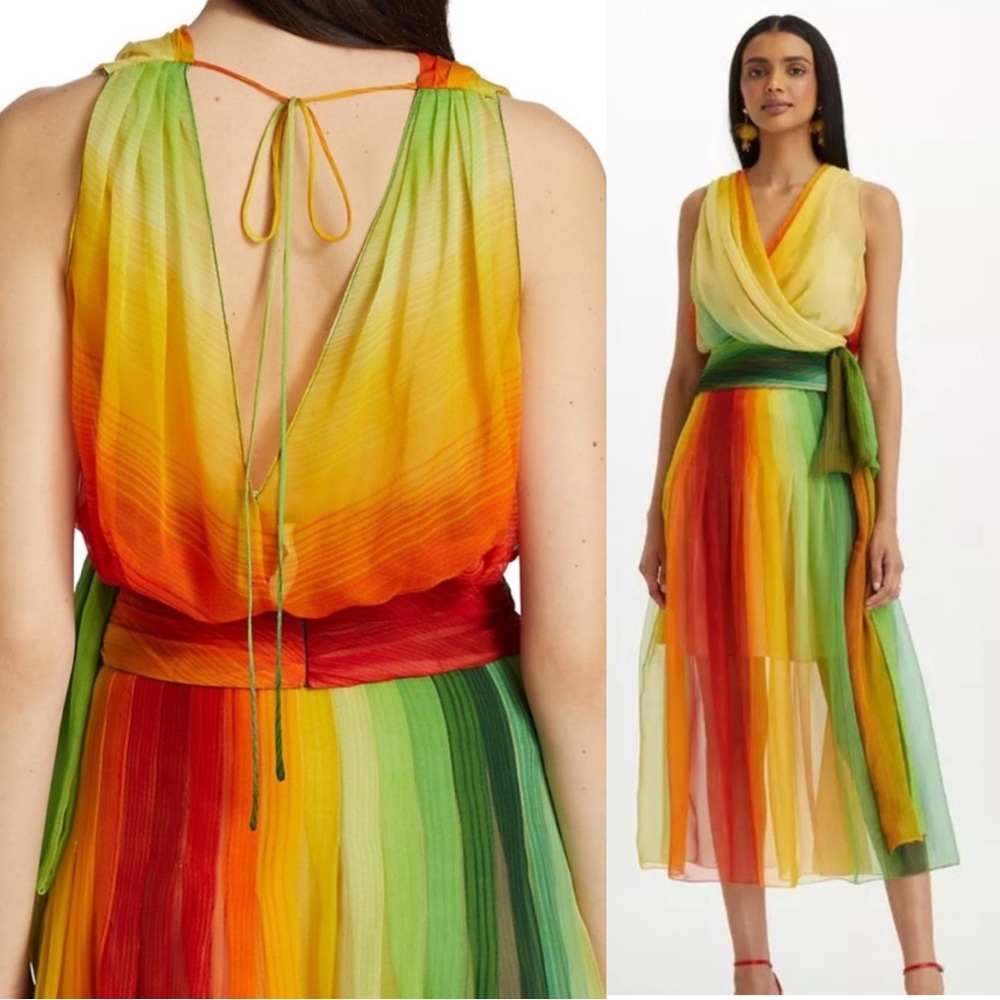 Oscar De La Renta Silk Chiffon Degrade Wrap Top